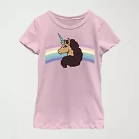 Little & Big Kid Girls Crew Neck Short Sleeve Regular Fit Afro Unicorn Graphic T-Shirt