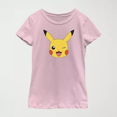 Little & Big Kid Girls Crew Neck Short Sleeve Regular Fit Pokemon Graphic T-Shirt