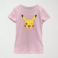 Little & Big Kid Girls Crew Neck Short Sleeve Regular Fit Pokemon Graphic T-Shirt