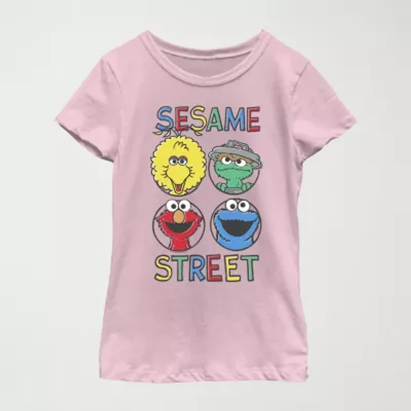 Little & Big Kid Girls Crew Neck Short Sleeve Regular Fit Sesame Street Graphic T-Shirt