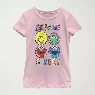 Little & Big Kid Girls Crew Neck Short Sleeve Regular Fit Sesame Street Graphic T-Shirt
