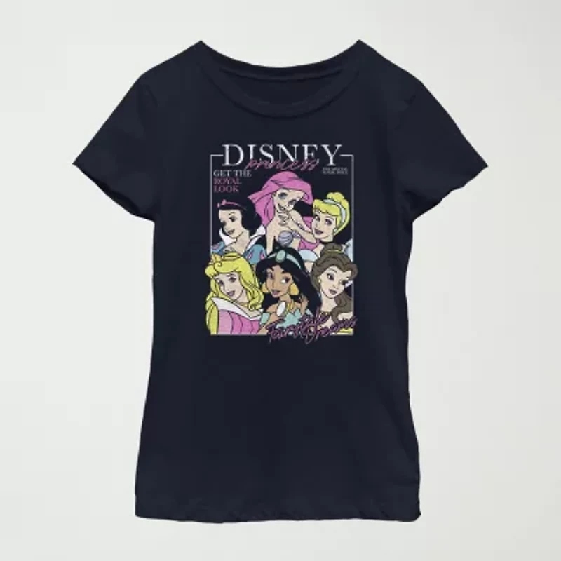 Disney Little & Big Kid Girls Crew Neck Short Sleeve Regular Fit Princess Graphic T-Shirt