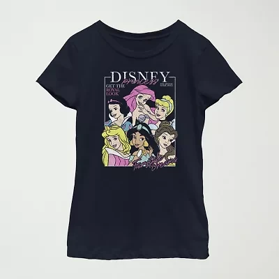 Disney Little & Big Kid Girls Crew Neck Short Sleeve Regular Fit Princess Graphic T-Shirt