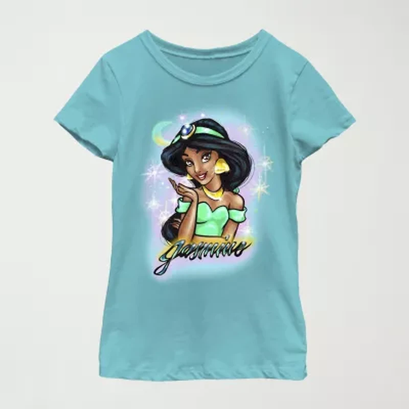 Disney Little & Big Kid Girls Crew Neck Short Sleeve Regular Fit Jasmine Graphic T-Shirt