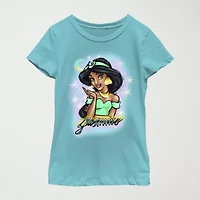 Disney Little & Big Kid Girls Crew Neck Short Sleeve Regular Fit Jasmine Graphic T-Shirt