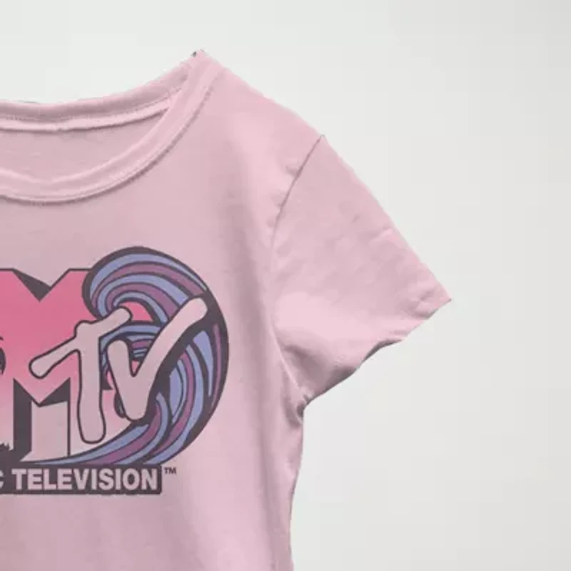 Little & Big Kid Girls Crew Neck Short Sleeve Regular Fit MTV Graphic T-Shirt