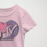Little & Big Kid Girls Crew Neck Short Sleeve Regular Fit MTV Graphic T-Shirt