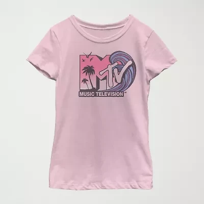 Little & Big Kid Girls Crew Neck Short Sleeve Regular Fit MTV Graphic T-Shirt