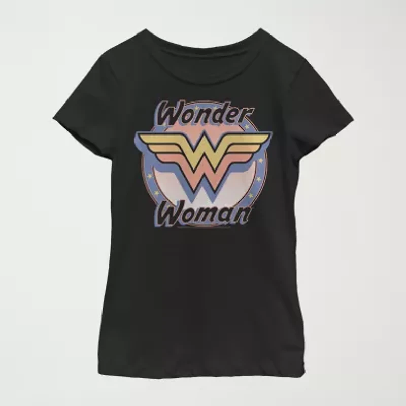 Little & Big Kid Girls Crew Neck Short Sleeve Regular Fit DC Comics Wonder Woman Graphic T-Shirt