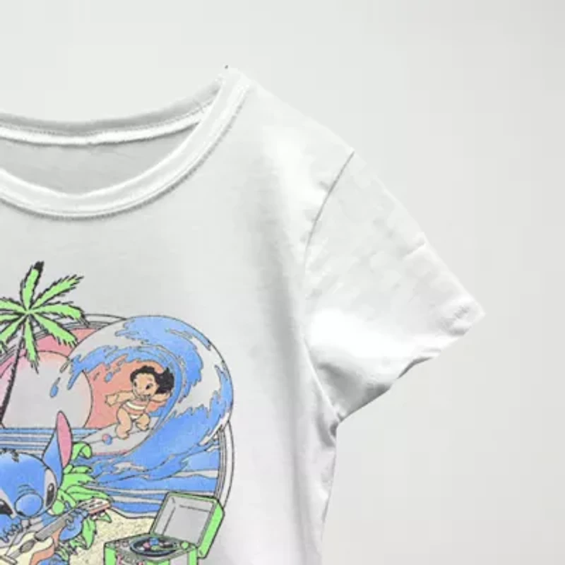 Disney Little & Big Kid Girls Crew Neck Short Sleeve Regular Fit Lilo Stitch Graphic T-Shirt