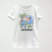 Disney Little & Big Kid Girls Crew Neck Short Sleeve Regular Fit Lilo Stitch Graphic T-Shirt