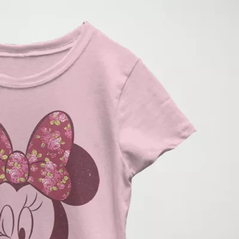 Disney Little & Big Kid Girls Crew Neck Short Sleeve Regular Fit Minnie Mouse Graphic T-Shirt