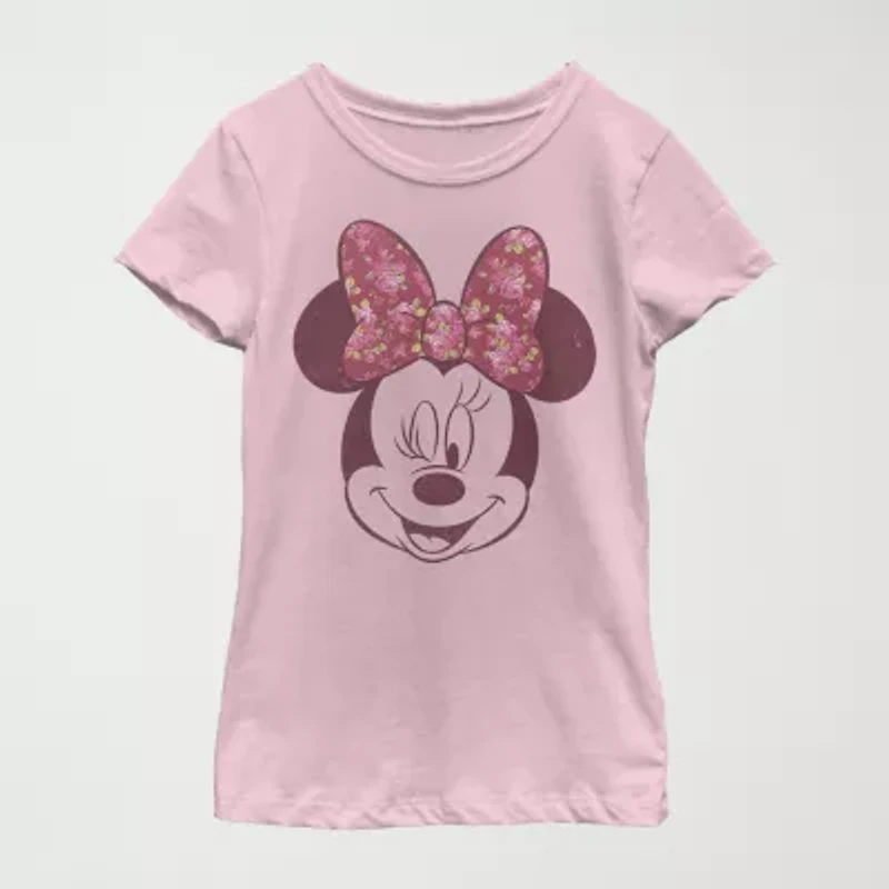 Disney Little & Big Kid Girls Crew Neck Short Sleeve Regular Fit Minnie Mouse Graphic T-Shirt
