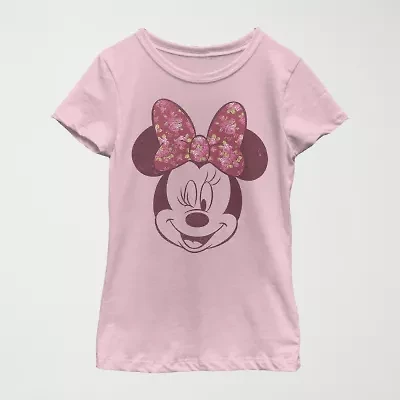 Disney Little & Big Kid Girls Crew Neck Short Sleeve Regular Fit Minnie Mouse Graphic T-Shirt