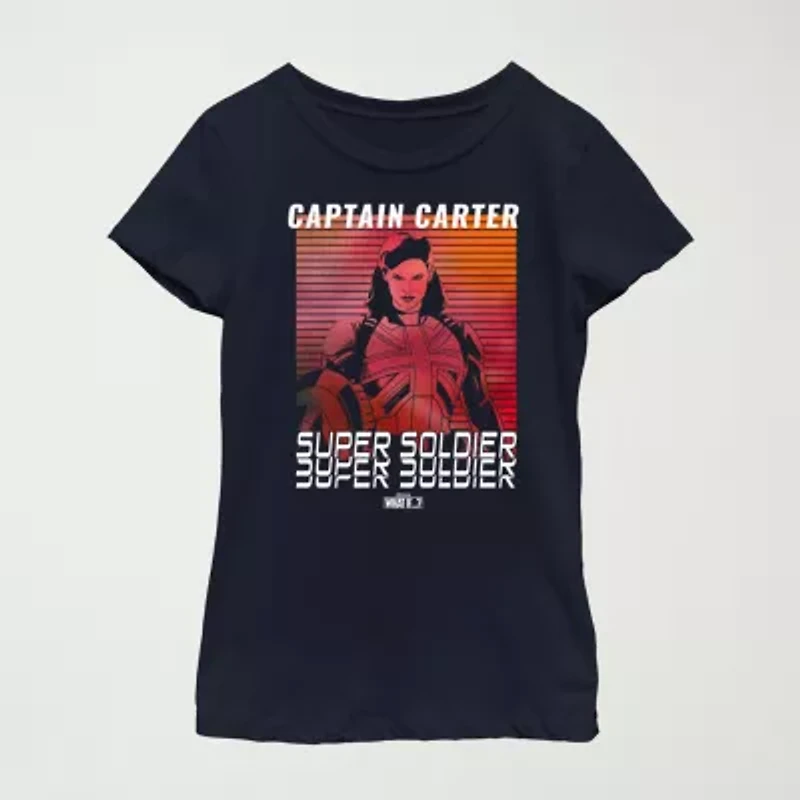 Captain Carter Little & Big Kid Girls Crew Neck Short Sleeve Slim Fit Marvel Graphic T-Shirt
