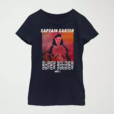 Captain Carter Little & Big Kid Girls Crew Neck Short Sleeve Slim Fit Marvel Graphic T-Shirt