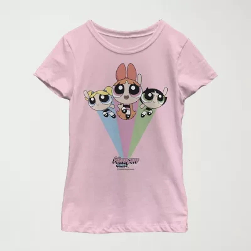 Little & Big Kid Girls Crew Neck Short Sleeve Slim Fit Powerpuff Graphic T-Shirt