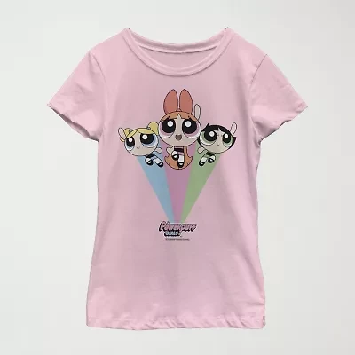 Little & Big Kid Girls Crew Neck Short Sleeve Slim Fit Powerpuff Graphic T-Shirt