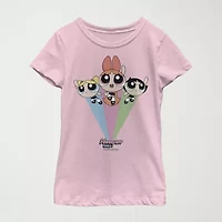 Little & Big Kid Girls Crew Neck Short Sleeve Slim Fit Powerpuff Graphic T-Shirt