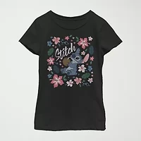 Little & Big Kid Girls Crew Neck Short Sleeve Slim Fit Lilo Stitch Graphic T-Shirt