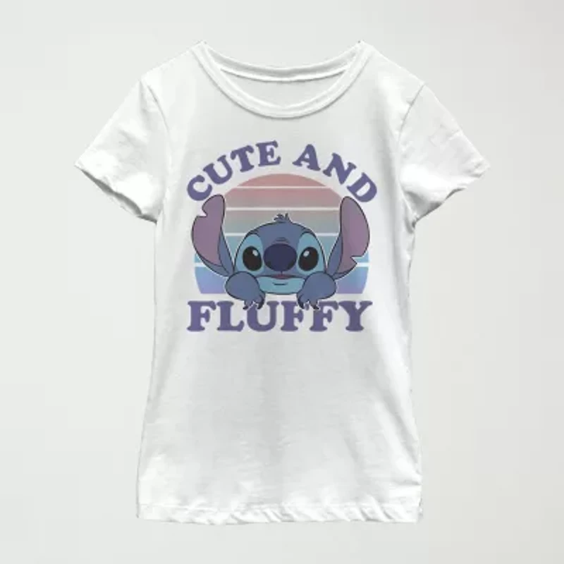 Little & Big Kid Girls Crew Neck Short Sleeve Slim Fit Lilo Stitch Graphic T-Shirt
