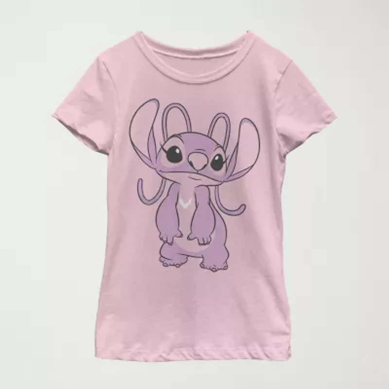 Little & Big Kid Girls Crew Neck Short Sleeve Slim Fit Lilo Stitch Graphic T-Shirt