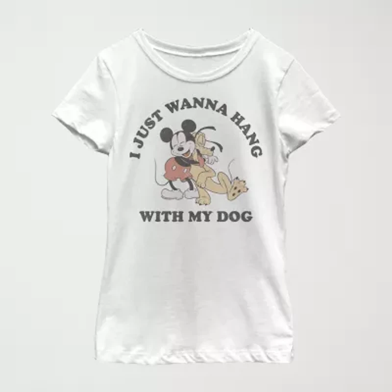 Little & Big Kid Girls Crew Neck Short Sleeve Slim Fit Mickey and Friends Mouse Graphic T-Shirt