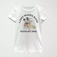 Little & Big Kid Girls Crew Neck Short Sleeve Slim Fit Mickey and Friends Mouse Graphic T-Shirt