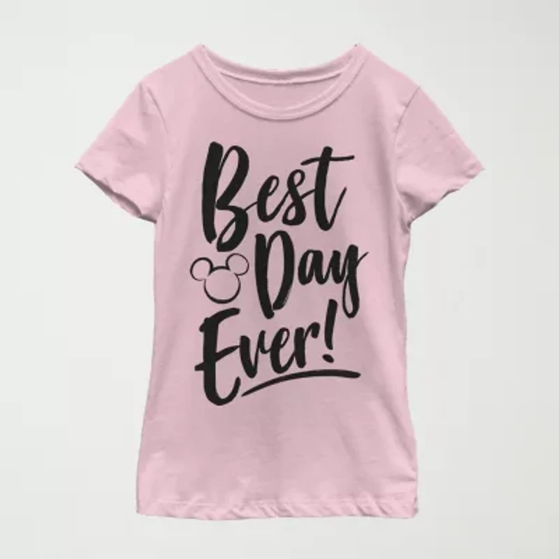 Little & Big Kid Girls Crew Neck Short Sleeve Slim Fit Mickey and Friends Mouse Minnie Graphic T-Shirt