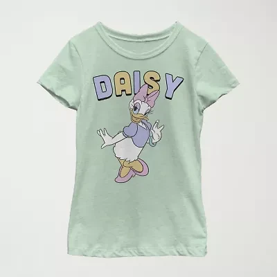 Daisy Little & Big Kid Girls Crew Neck Short Sleeve Slim Fit Mickey and Friends Mouse Minnie Graphic T-Shirt