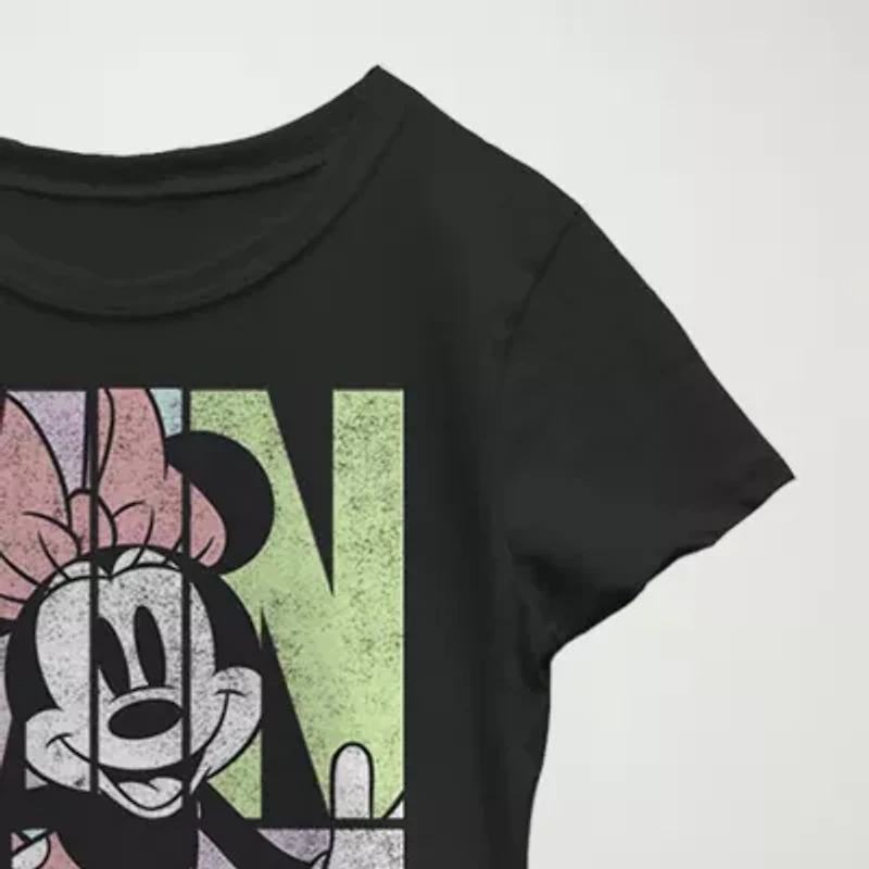 Little & Big Kid Girls Crew Neck Short Sleeve Slim Fit Mickey and Friends Mouse Graphic T-Shirt