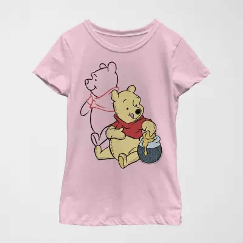 Little & Big Kid Girls Crew Neck Short Sleeve Slim Fit Winnie The Pooh Graphic T-Shirt