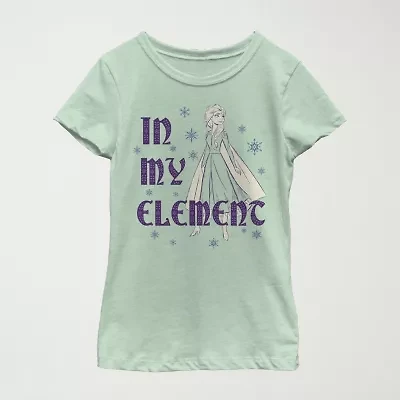 Disney Little & Big Kid Girls Crew Neck Short Sleeve Slim Fit Princess Frozen Graphic T-Shirt