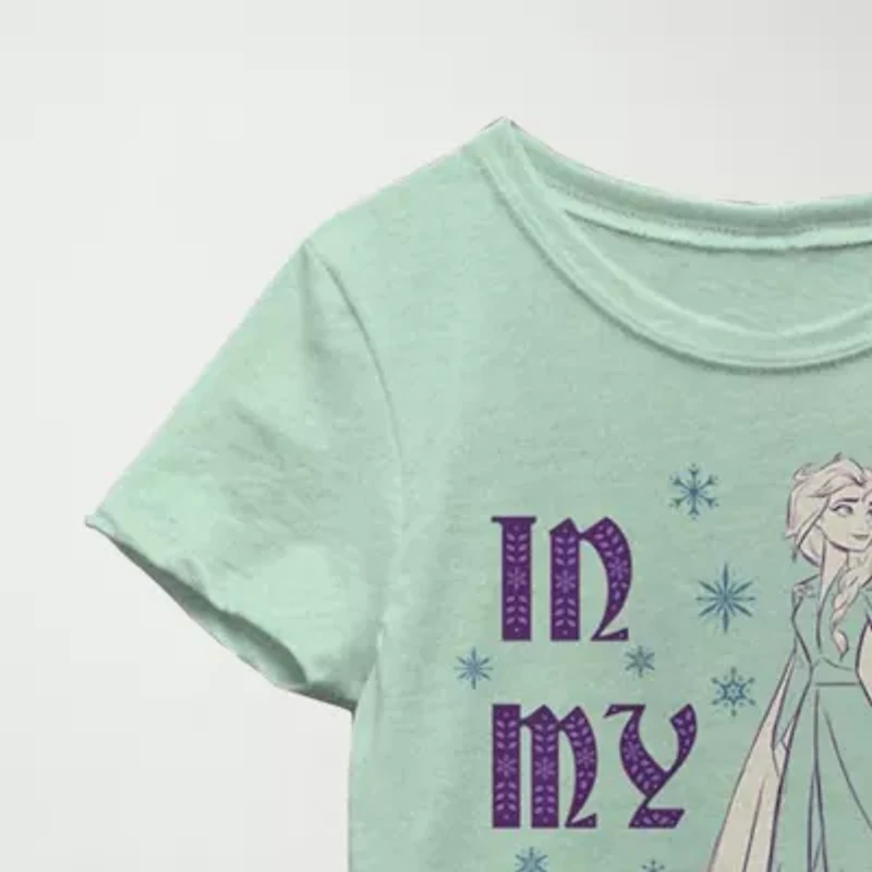 Disney Little & Big Kid Girls Crew Neck Short Sleeve Slim Fit Princess Frozen Graphic T-Shirt