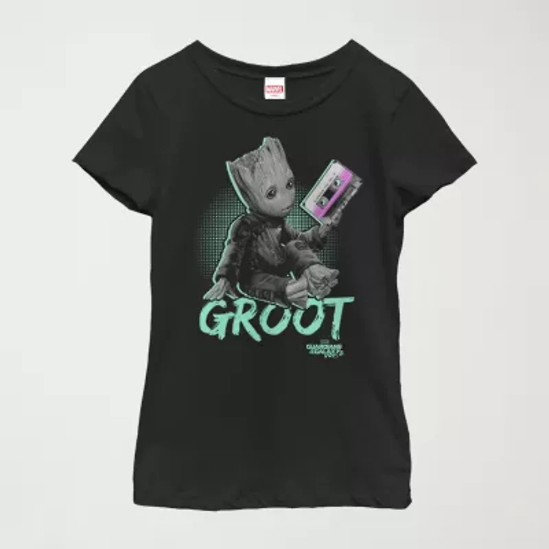 Groot Little & Big Kid Girls Crew Neck Short Sleeve Slim Fit Marvel Graphic T-Shirt