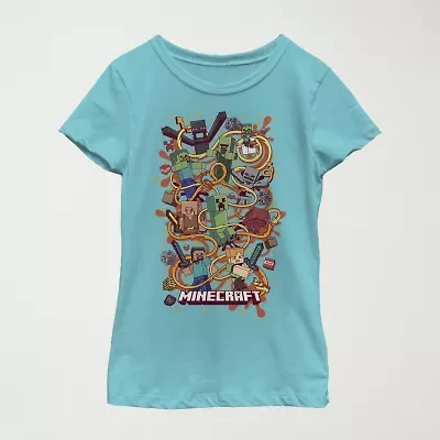 Little & Big Kid Girls Crew Neck Short Sleeve Regular Fit Minecraft Graphic T-Shirt