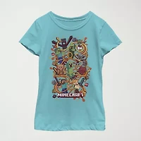 Little & Big Kid Girls Crew Neck Short Sleeve Regular Fit Minecraft Graphic T-Shirt