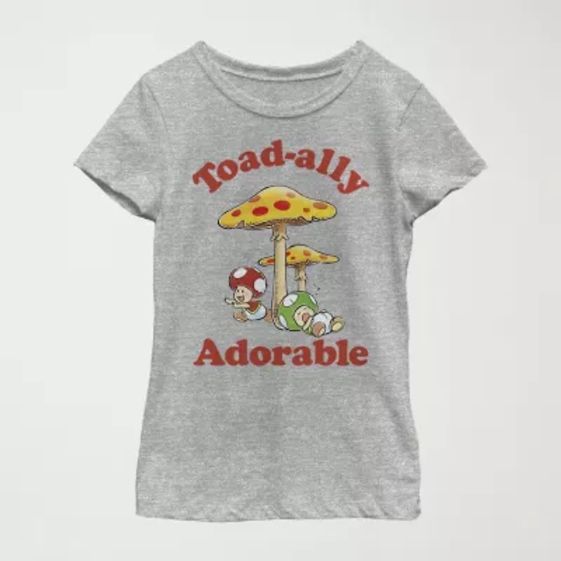 Little & Big Kid Girls Crew Neck Short Sleeve Slim Fit Super Mario Graphic T-Shirt
