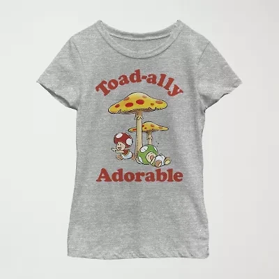 Little & Big Kid Girls Crew Neck Short Sleeve Slim Fit Super Mario Graphic T-Shirt