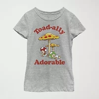 Little & Big Kid Girls Crew Neck Short Sleeve Slim Fit Super Mario Graphic T-Shirt