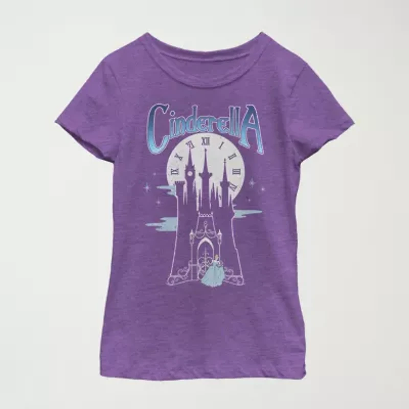 Little & Big Kid Girls Crew Neck Short Sleeve Slim Fit Cinderella Princess Graphic T-Shirt