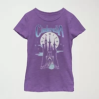 Little & Big Kid Girls Crew Neck Short Sleeve Slim Fit Cinderella Princess Graphic T-Shirt