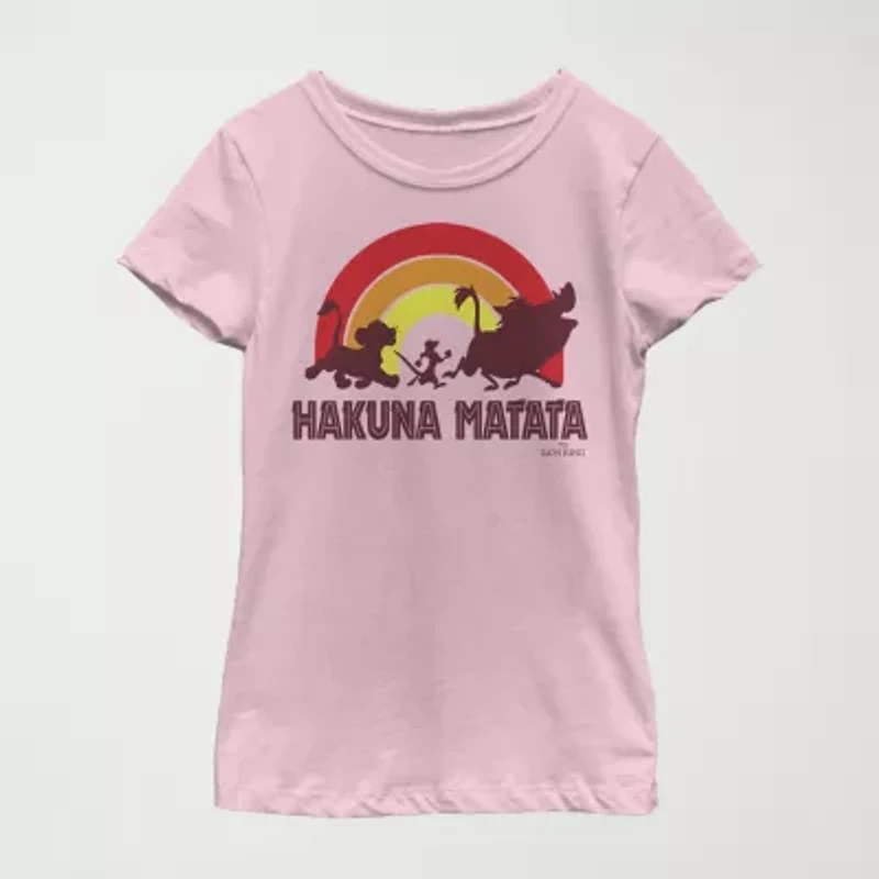 Hakuna Matata Little & Big Kid Girls Crew Neck Short Sleeve Slim Fit The Lion King Graphic T-Shirt