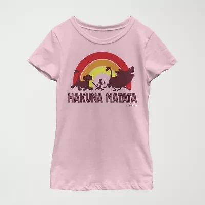 Hakuna Matata Little & Big Kid Girls Crew Neck Short Sleeve Slim Fit The Lion King Graphic T-Shirt