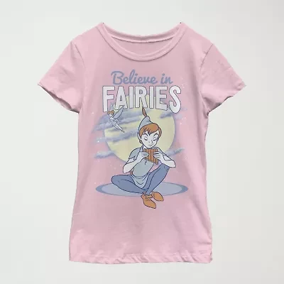 Little & Big Kid Girls Crew Neck Short Sleeve Slim Fit Peter Pan Graphic T-Shirt