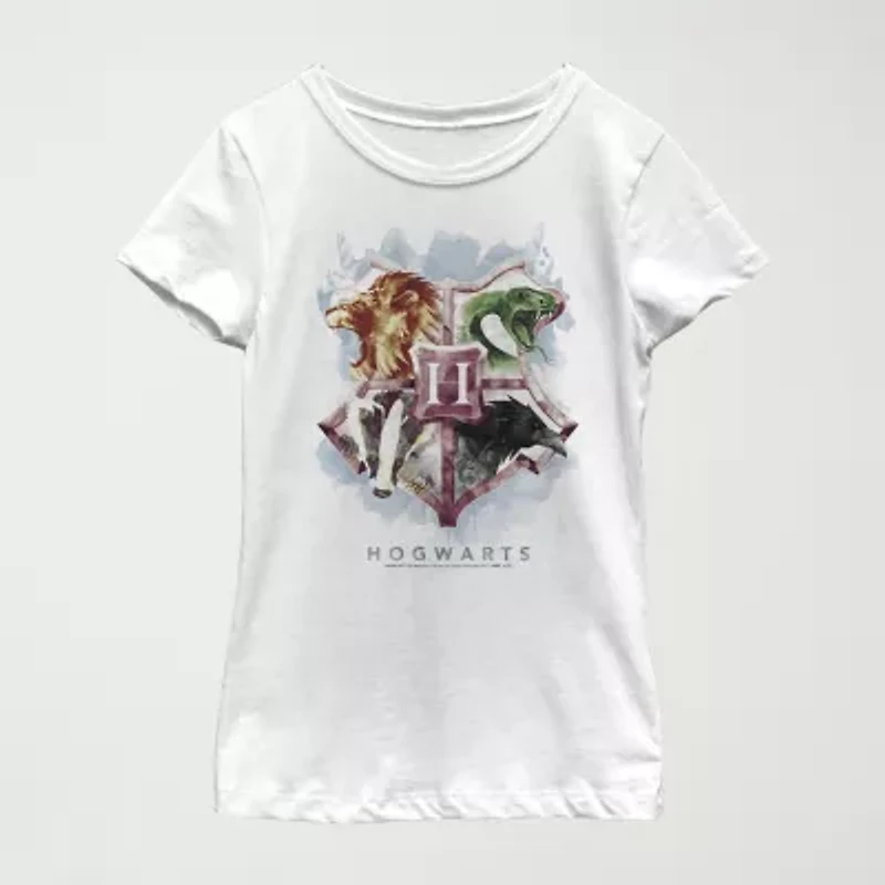 Hogwarts Little & Big Kid Girls Crew Neck Short Sleeve Slim Fit Harry Potter Graphic T-Shirt