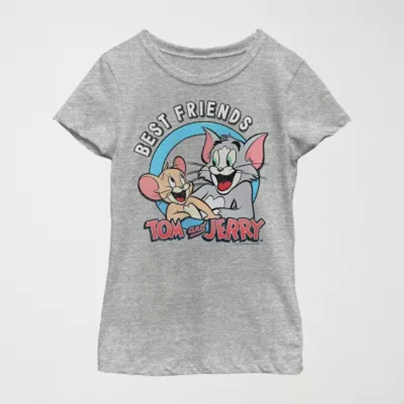 Little & Big Kid Girls Crew Neck Short Sleeve Slim Fit Tom and Jerry Graphic T-Shirt
