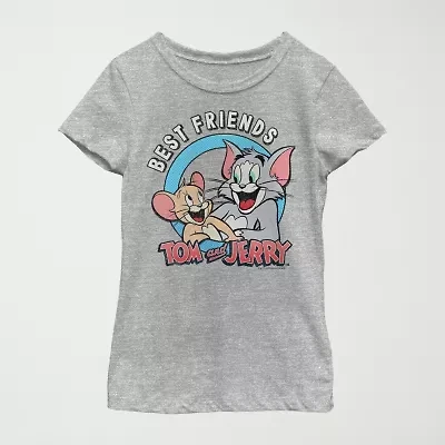 Little & Big Kid Girls Crew Neck Short Sleeve Slim Fit Tom and Jerry Graphic T-Shirt