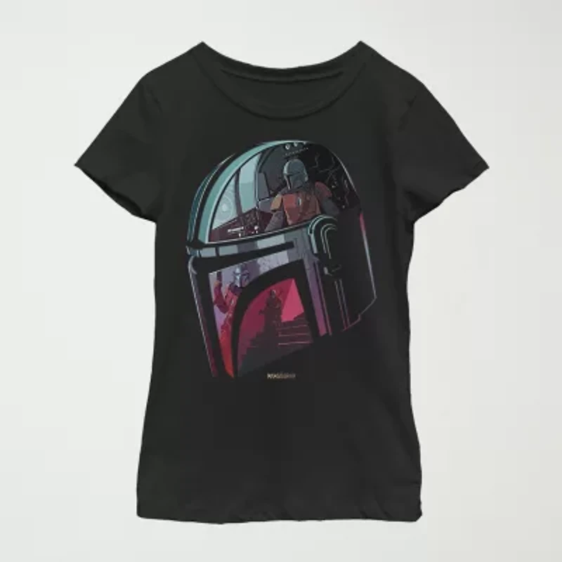 Little & Big Girls The Mandalorian Helmet Crew Neck Short Sleeve Graphic T-Shirt