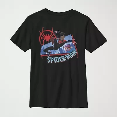 Miles Morales Little & Big Kid Boys Crew Neck Short Sleeve Regular Fit Spiderman Graphic T-Shirt